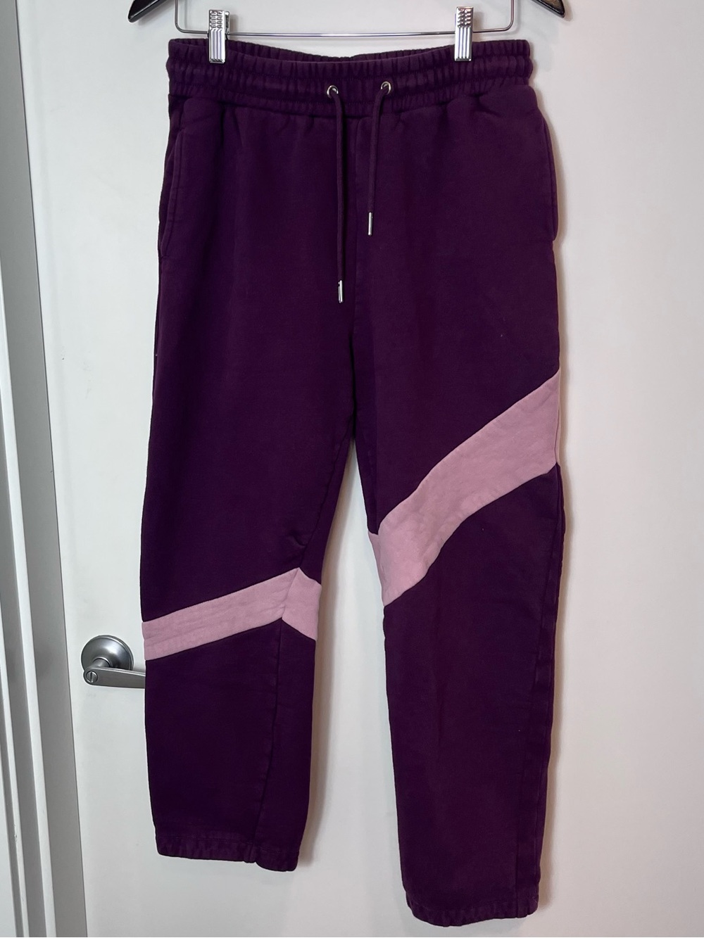 Quince Purple Plum Sweatpants Pink Stripe Jogger Pockets Medium Drawstring